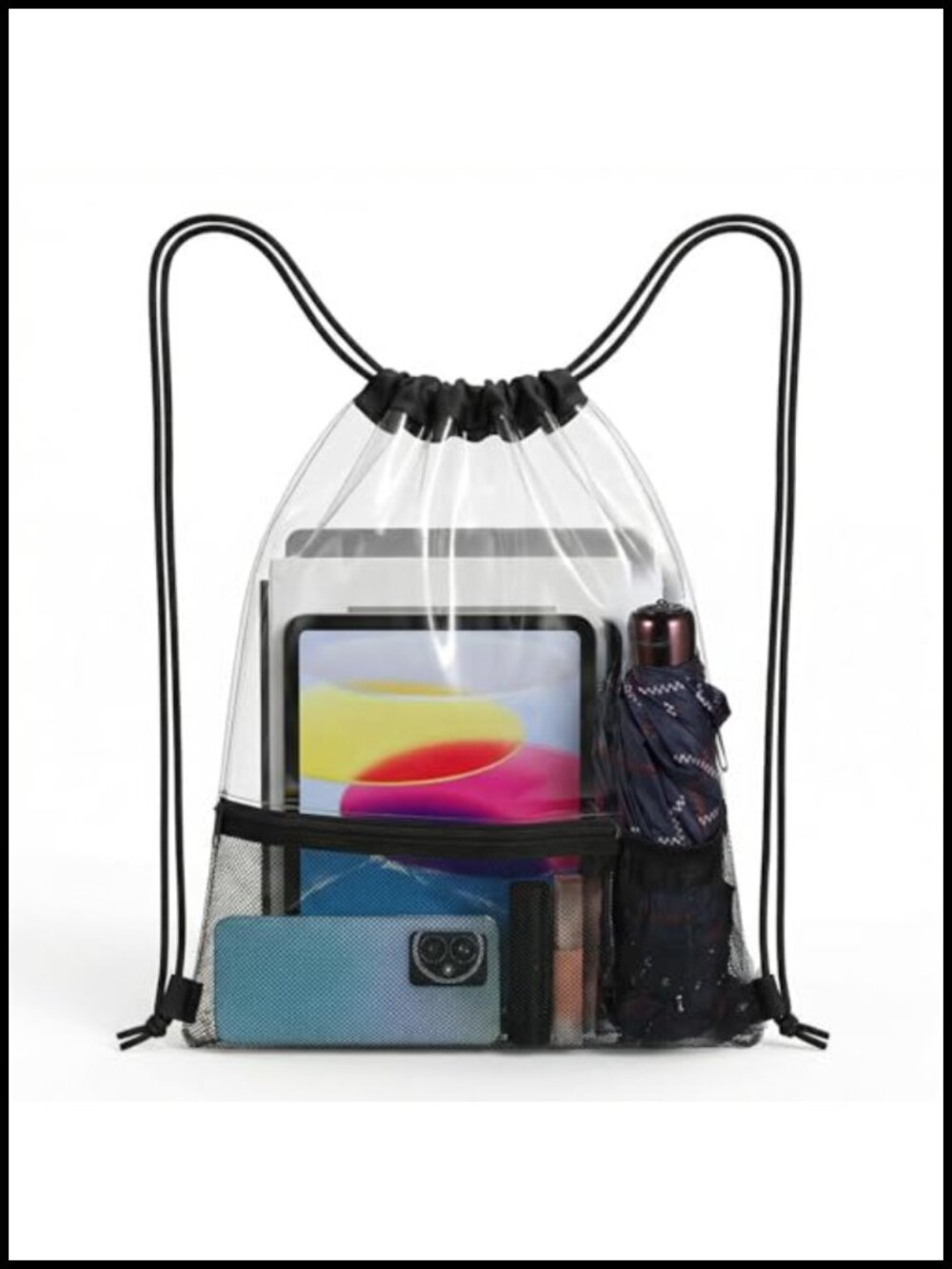 2 Pack Clear Drawstring Backpacks Stadium Approved Transparent PVC See Through